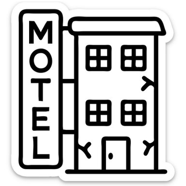 Airbnb category icon style, run down motel theme, stylized old motel building with minimal lines, suggestive of neglect, no text sticker