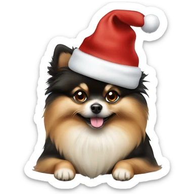 Italian Pomeranian black and brown with Christmas hat  sticker
