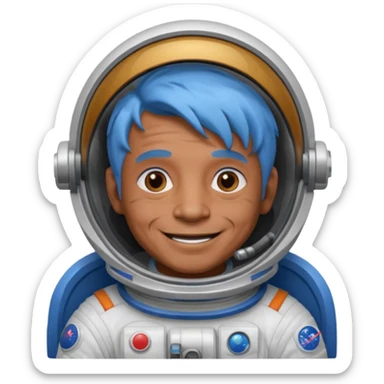 old man, brown skin astronaut with blue hair, smile sticker