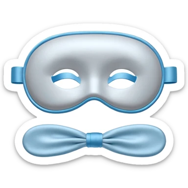 emoji of an isolated silky sleep mask, soft satin texture, stitched closed eyes embroidery, no real eyes, no face, no character features, light grey with pastel blue tint, cozy pajama feel, smooth rounded shape, soft shadows sticker