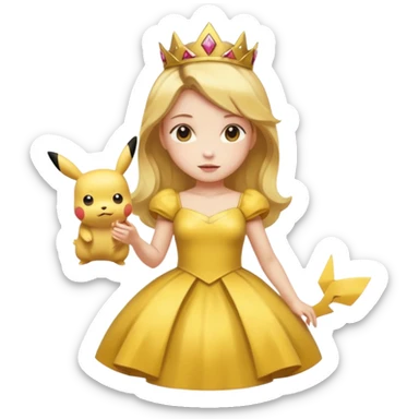 Princess with gold dress on and Pikachu sticker