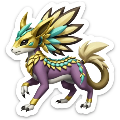 Colorful masked armored leathery scaly furry feral quadrupedal Meloetta-Manectric-Solgaleo-Raikou-Pokémon-Digimon-Fakémon-fusion-hybrid-creature sticker