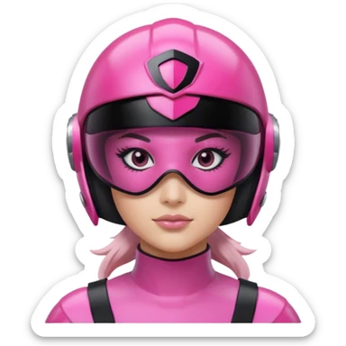 pink power ranger, woman emoji, with helmet on, black visor eye protection, black, power ranger helmet, black visor power ranger helmet pink sticker
