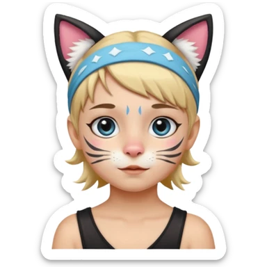 little kid with face paint and cat ear headband sticker