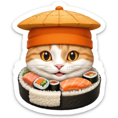 happy cat wearing a hat made out of sushi sticker
