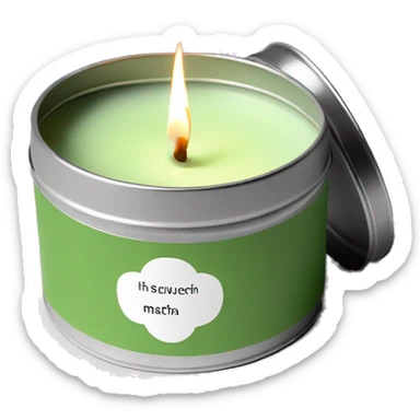 minimal matcha scented lit candle in small silver tin with realistic label sticker