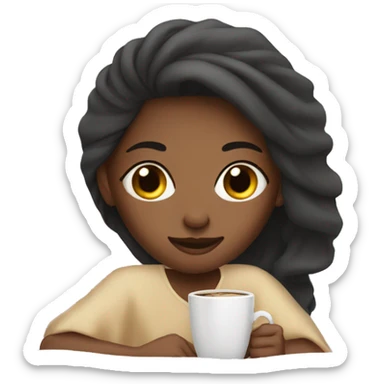 Girl with bed cover and coffee sticker