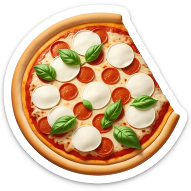 Cinematic Realistic Pizza Napoletana Dish Emoji, depicted as a classic thin‚Äêcrust pizza topped with vibrant tomato sauce, fresh mozzarella, and basil rendered with mouth‚Äêwatering textures and warm natural lighting. sticker