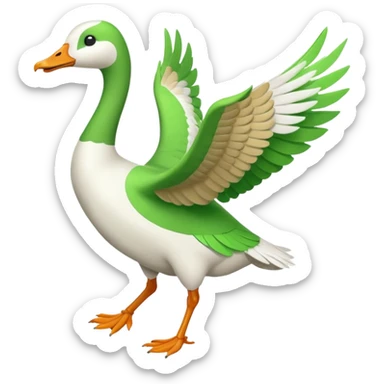Emoji of a running goose with a very long neck and two legs. Use 🪿 shape but color it bright green (#39C700). The wings should be folded close to the body, not flapping. The legs should be clearly in a running motion, showing dynamic movement, not static. sticker
