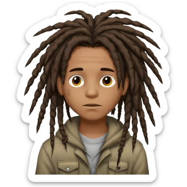 Young, Brown skin Boy, messy freeformed dreadlocks with middle part, emo sticker