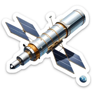  Cinematic Realistic Hubble Space Telescope – A majestic, ultra-detailed rendering of the Hubble Telescope floating above Earth. Its reflective metallic surface and vast solar panels stretch into the darkness, while the lens is pointed outward, capturing the mysteries of the cosmos. sticker