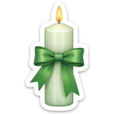 white candle with a green ribbon sticker