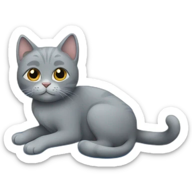 Grey cat on the blue bed playing sticker