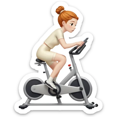 Ginger girl shiny middle part low bun riding stationary bike cream outfit sticker