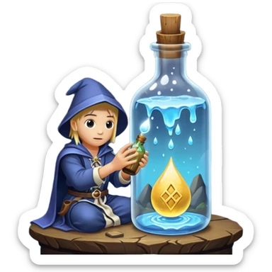 human rune alchemist catching dripping moonlight in bottle sticker