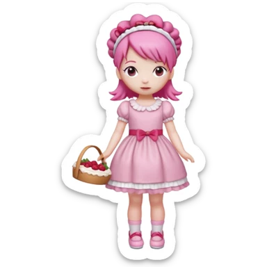 Isolated detaile illustration incredibly raspberry torte doll figurine full body with pink hair and a raspberry hairband sticker