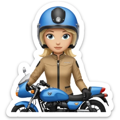 moça loira de olho azul de capacete em uma moto honda 150 preta  sticker