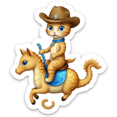 cat cowboy riding a seahorse sticker