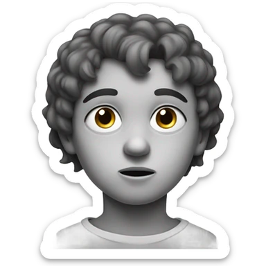 monochrome portrait of a boy with tear running down his left eye sticker