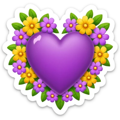 purple heart with beautiful colorful flowers around its border sticker