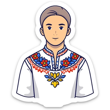 Athletic Ukrainian young man wearing traditional embroidered vyshyvanka shirt sticker