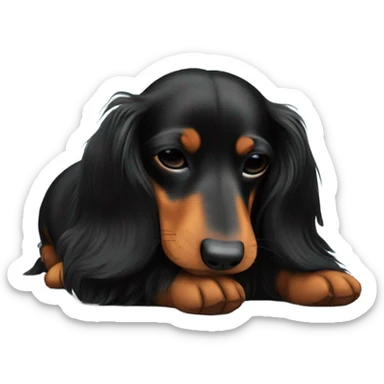 Black long haired Dachshund sleeping sticker