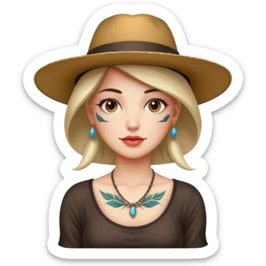 Woman with sleeve tattoos and wide-brim hat sticker