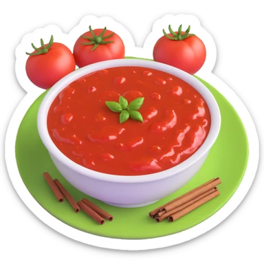 realistic 3D bowl of red tomato chutney with spices sticker