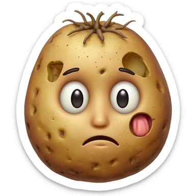Potato that is confused with hand scratching his head with no mouth and eyes sticker