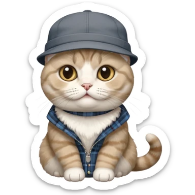 Rengi gri beyaz olan Cinsi scottish fold olan rapci kedi sticker