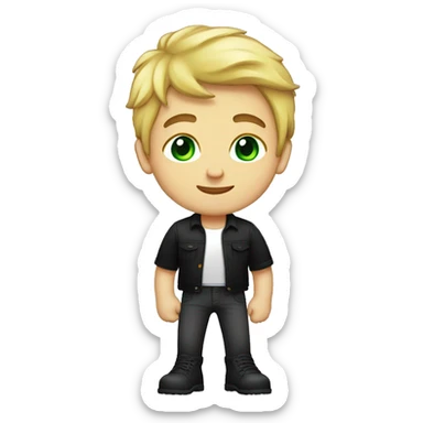 Artist BOY with paints blonde beautiful green eye kiss full body and legs. Black shirt sticker