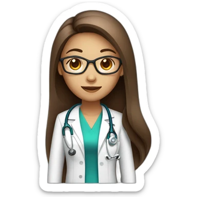 Female brown long straight hair Doctor with stethoscope sticker