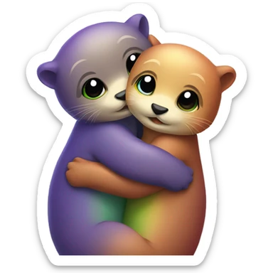 Cute Rainbow otters hugging sticker