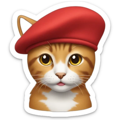 A cat wearing a red beret sticker