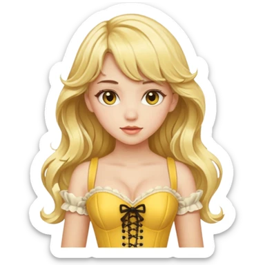 blonde long wavy hair girl with bangs and yellow heart corset dress sticker