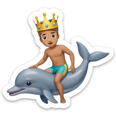 Man riding dolphin in lake with poop king on his head sticker