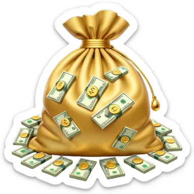 Luxury 3D emoji, overflowing money bag, stacks of cash, premium lighting, rich glossy look, ultra clean, transparent background


 sticker