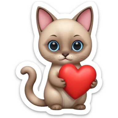 The Siamese cat is holding a heart 3d sticker