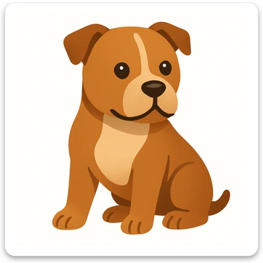 Create an emoji style illustration of a Staffordshire Bull Terrier in brown color. The style should resemble apple style emojis with concise details and no text. sticker