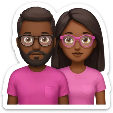 pareja el moreno con barba y gafas  , camiseta negra y ella pelo moreno camiseta rosa y pelo largo de piel blanca sticker