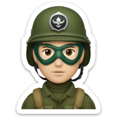 soldier with helmet and wearing mask in dark green sticker
