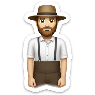 Amish man white with brown straw hat building a building with beard without a mustache holding a saw sticker