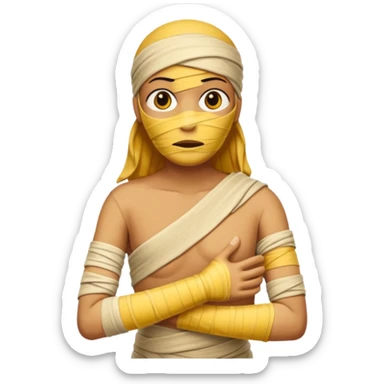 mummy wrapped in yellowed bandages, one arm stretched forward.
 sticker