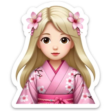 Long-haired girl wearing a cherry blossom pattern kimono sticker