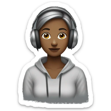 Girl with headphones  i said no eyes. Wearing hoodie of ofgray color hairs are brown and and upto shoulders.  sticker