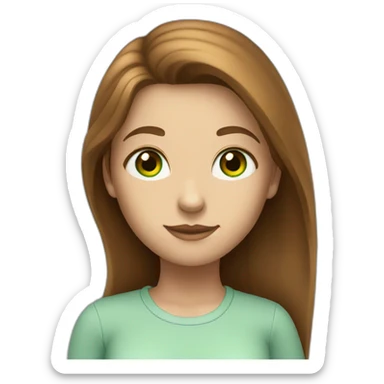 tall girl with brown long hair, green eyes, light blue shirt sticker
