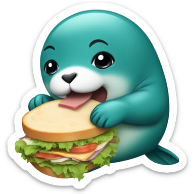 teal-coloured seal eating a sandwich sticker