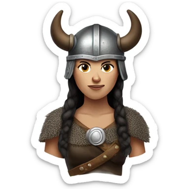 Viking woman with dark hair and viking horns on helmet and looks like Brunhilda sticker