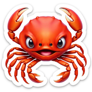 Cinematic Comical Red Crab Portrait Emoji, Head tilted dramatically with an exaggeratedly amused expression, featuring a vibrant, angular carapace with bold, expressive pincers and wide, comically animated eyes full of playful disbelief, Simplified yet hilariously expressive features, highly detailed, glowing with a slightly sassy oceanic glow, high shine, dramatic yet playful, stylized with an air of quirky coastal mischief, soft glowing outline, capturing the essence of a meme-worthy red crab that looks ready to pinch its way into viral fame! sticker