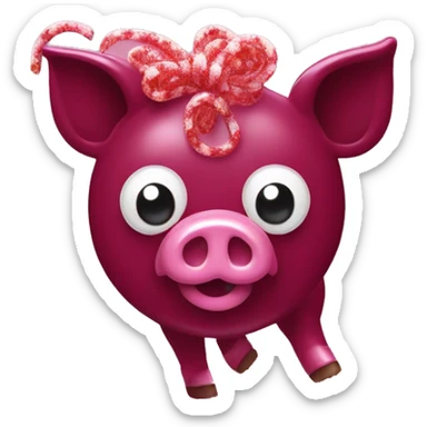 Sparkling Pig made of maroon sparkling sour candy laces andc sweets walking covered in sugar  sticker